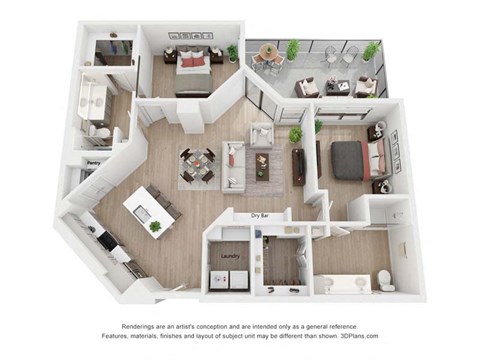 Floor plan for 2 beds, 2 baths, 1325 sqft